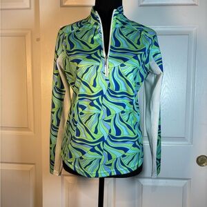Pebble Beach Blue and Green Patterned Long Sleeve Golf Top